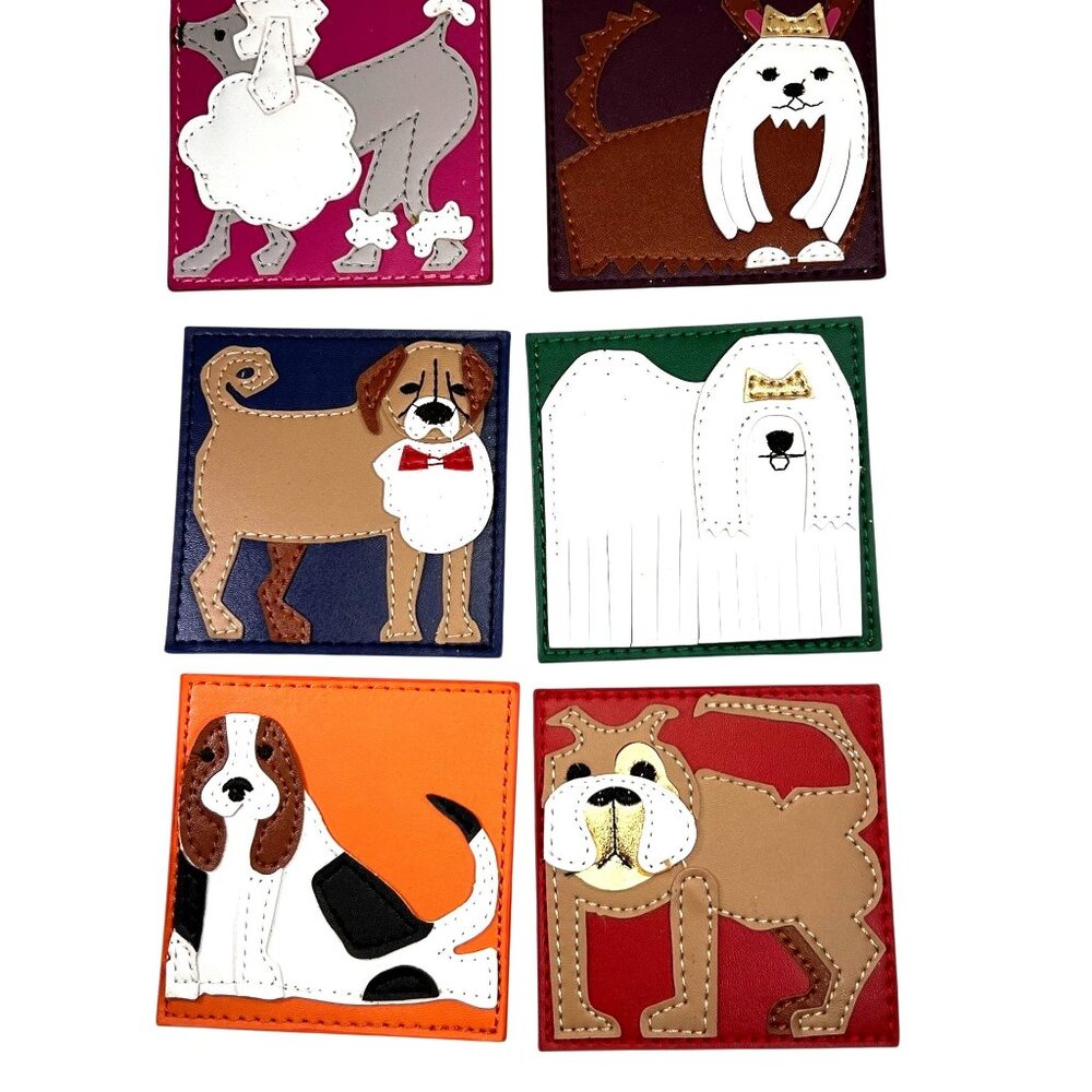 Kim Seybert Dog Puppy Coasters Set of 6 Poodle Beagle 4 inch square